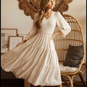 Bohme Smocked Toered Midi Dress - Ivory